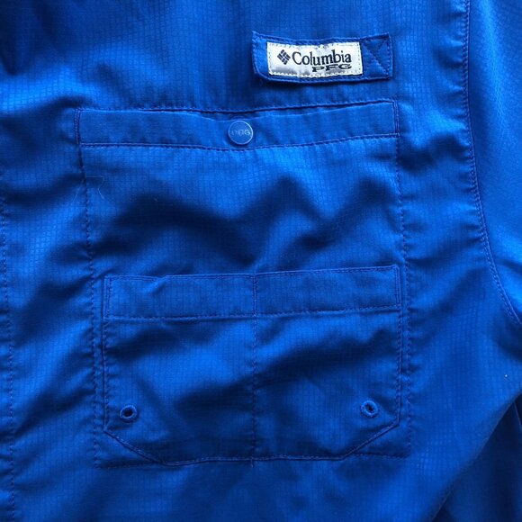 Columbia Mens Fishing Shirt Large Short Sleeve Blue Button Up Vented Outdoors - Picture 9 of 16
